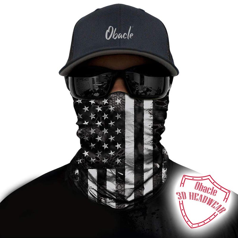 Obacle Motorcycle Face Mask Sun UV Dust Wind Protection Tube Mask Seamless Bandana Face Mask for Men Women Bike Riding Cycling Biker Fishing Outdoor Festival (US Flag Black Gray) - Image 2